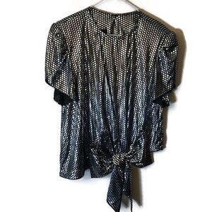 Vintage Womens ROB HILL For Mister Jay Silver Black Polka Dot Bow Top Sz LG